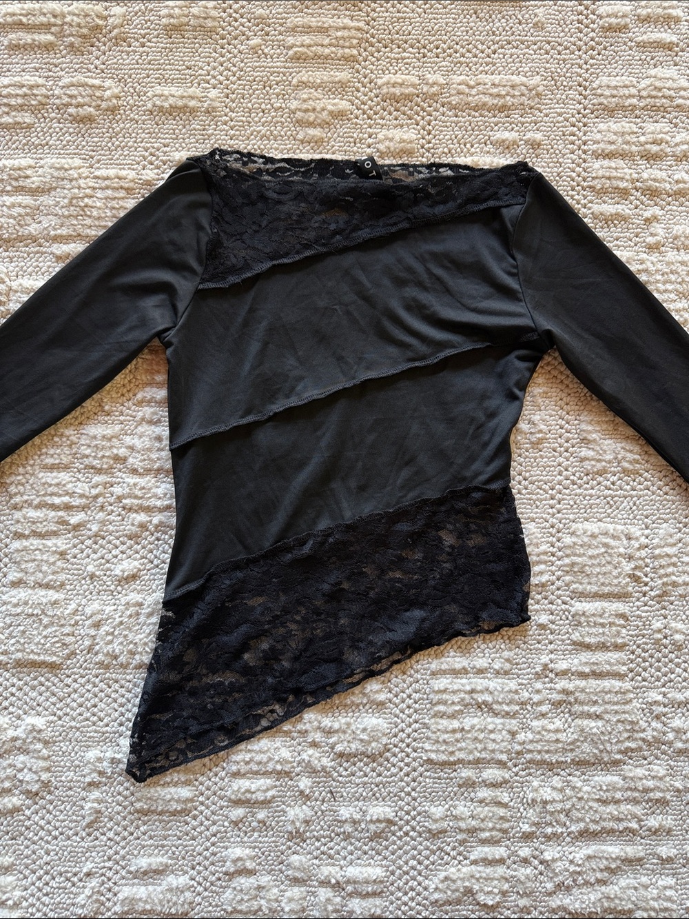 Motel Rocks Black Asymmetric Lace-Trim Long Sleeve Top